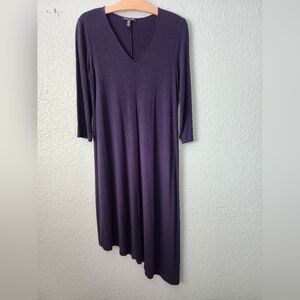Eileen Fisher Blue Asymmetrical Hem V-Neck Dress